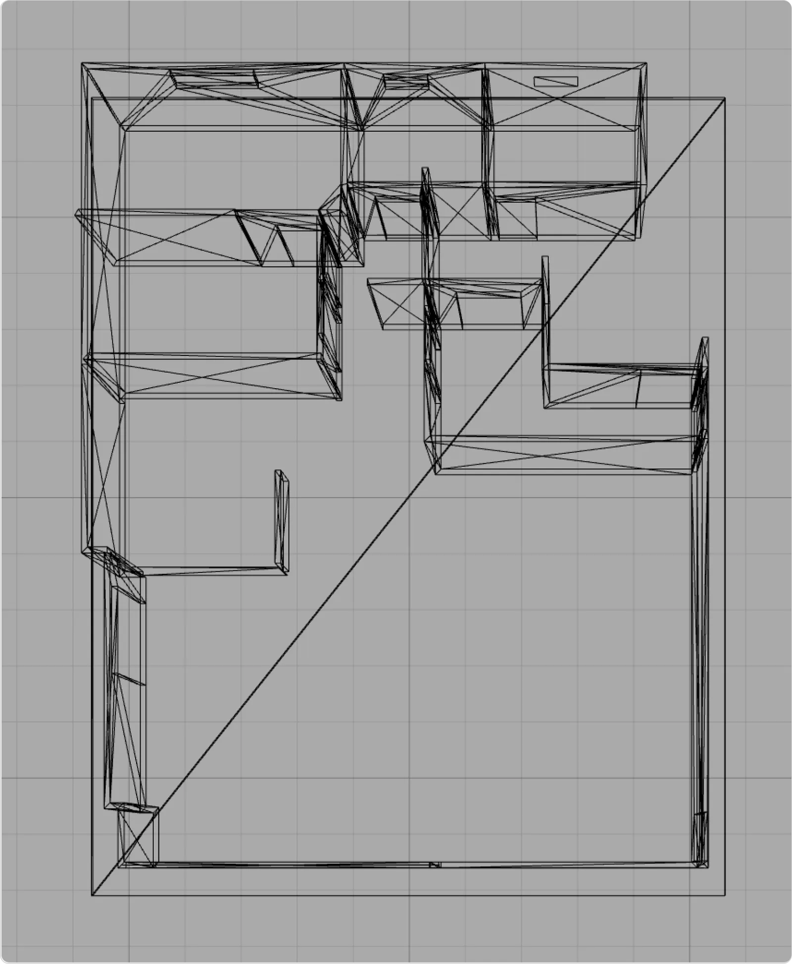 A grey wireframe of the store's walls, from above