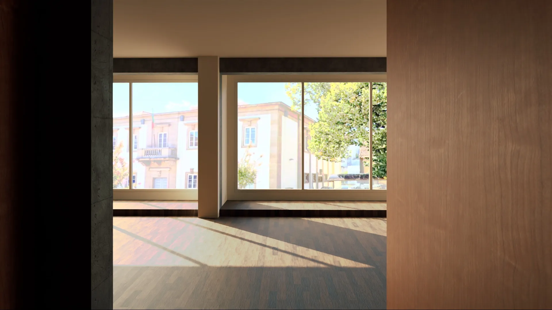 A render of the dining area, from the front