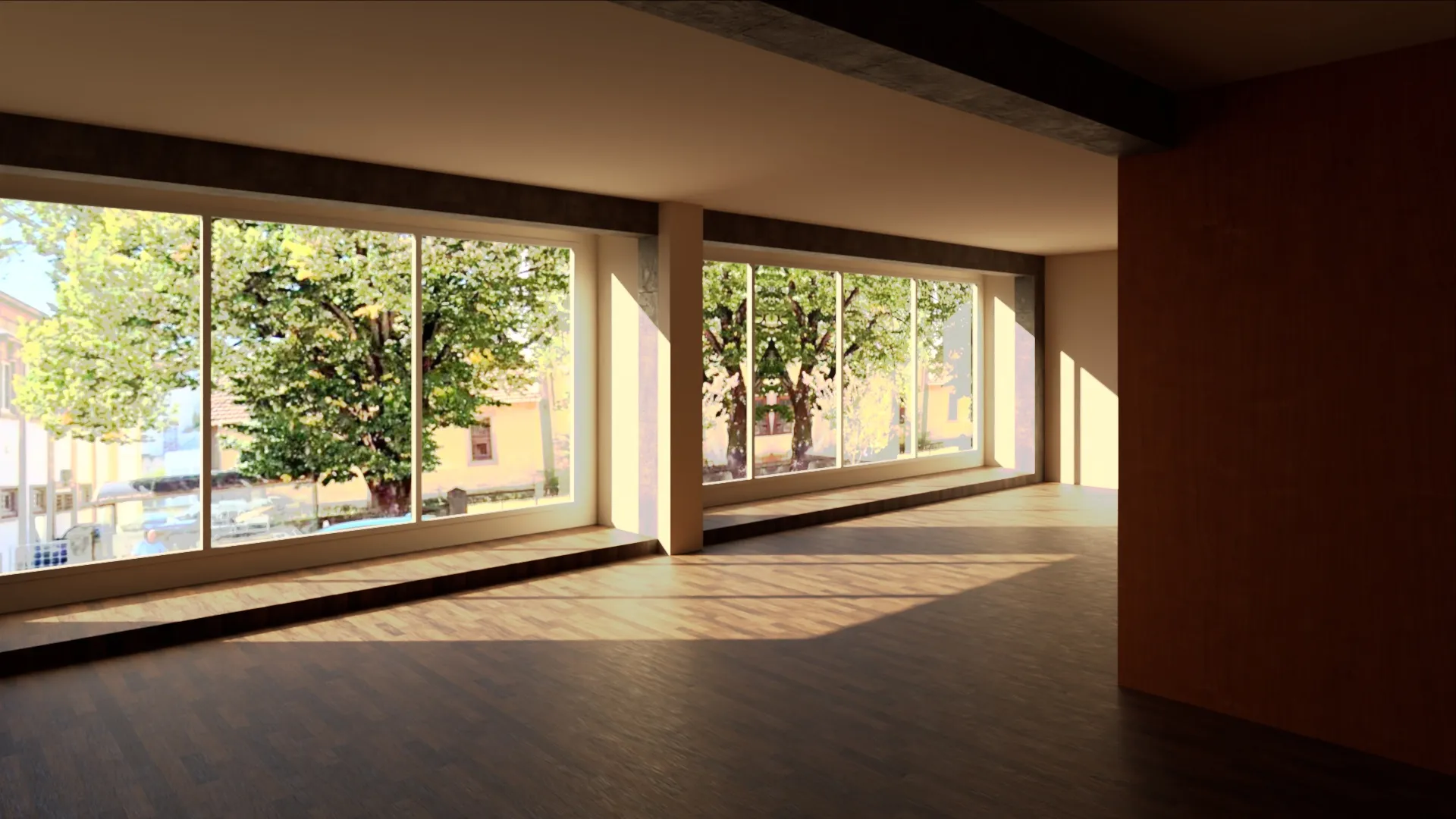 A render of the living room from its corner